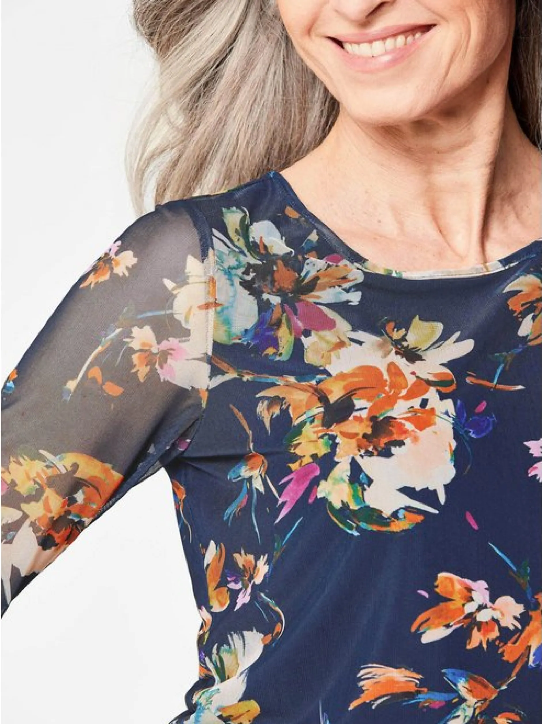 Goldner Damen Print Shirts in marine - Ärmel: langarm