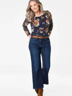 Goldner Damen Print Shirts in marine - Ärmel: langarm