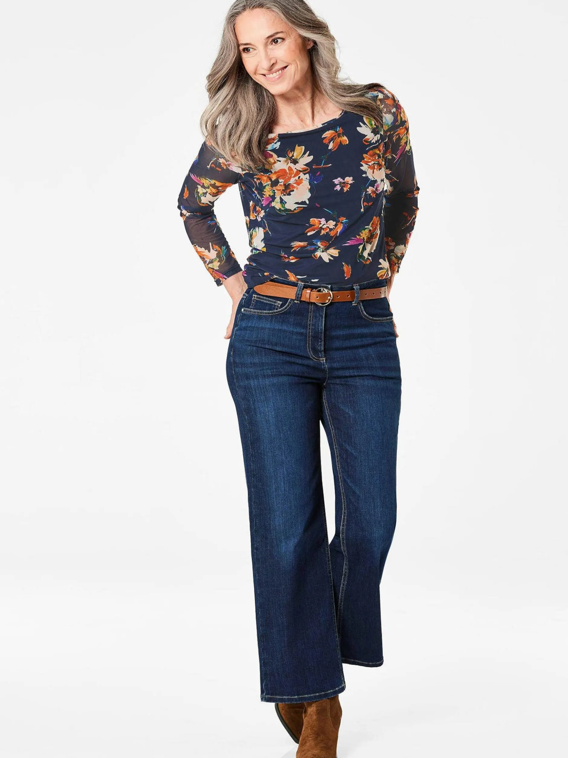 Goldner Damen Print Shirts in marine - Ärmel: langarm
