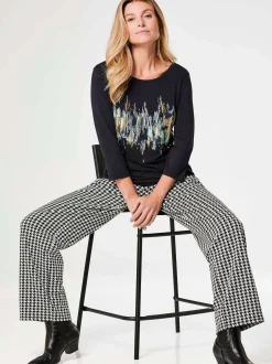 Goldner Damen Print Shirts in schwarz - Ärmel: 3/4 Arm