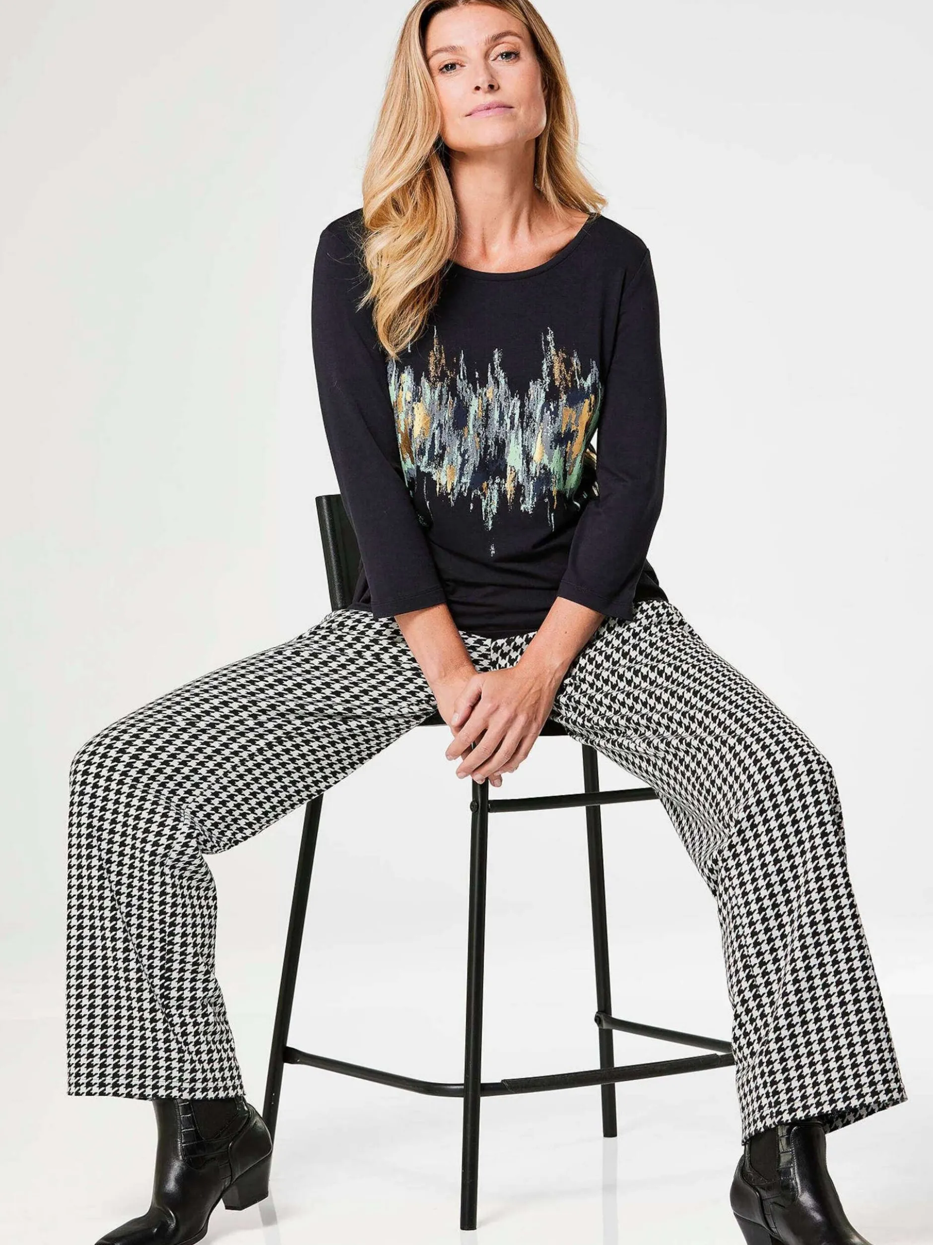 Goldner Damen Print Shirts in schwarz - Ärmel: 3/4 Arm