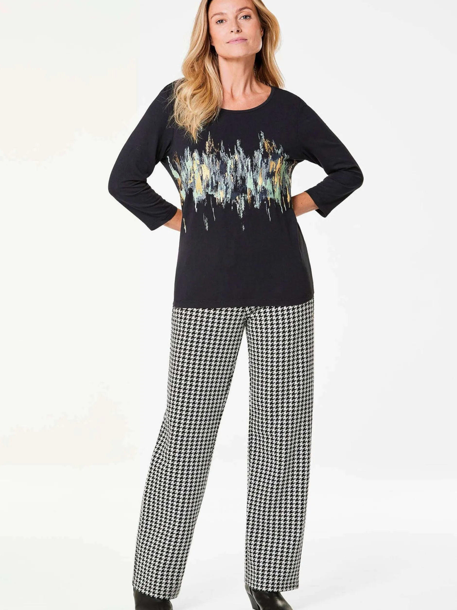 Goldner Damen Print Shirts in schwarz - Ärmel: 3/4 Arm
