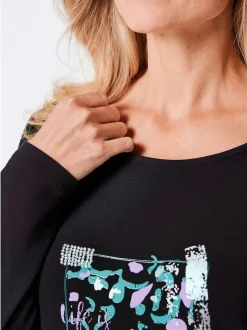 Goldner Damen Print Shirts in schwarz - Ärmel: langarm