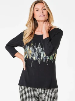 Goldner Damen Print Shirts - Kurzgröße in schwarz