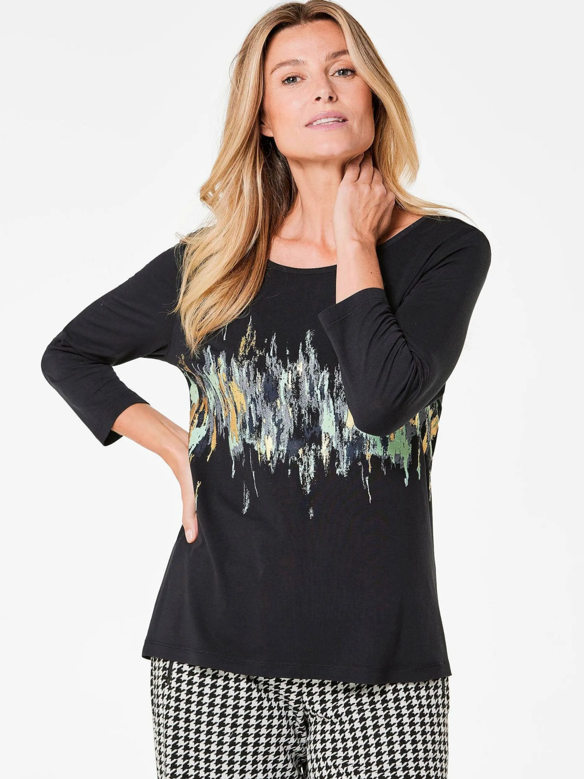 Goldner Damen Print Shirts - Kurzgröße in schwarz