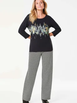 Goldner Damen Print Shirts - Kurzgröße in schwarz