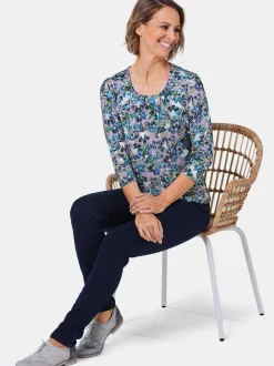 Goldner Damen Print Shirts - Kurzgröße in marine