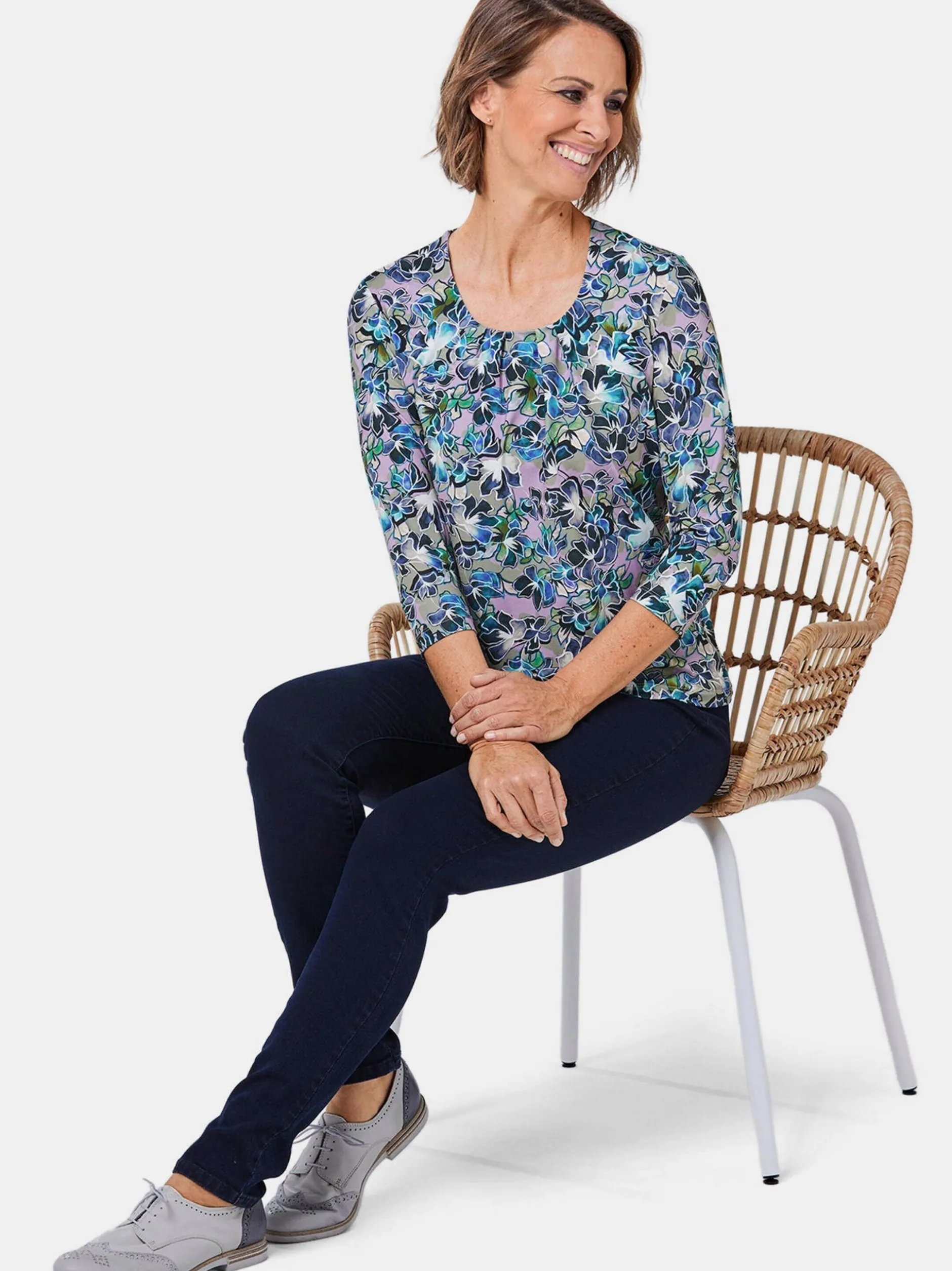 Goldner Damen Print Shirts - Kurzgröße in marine