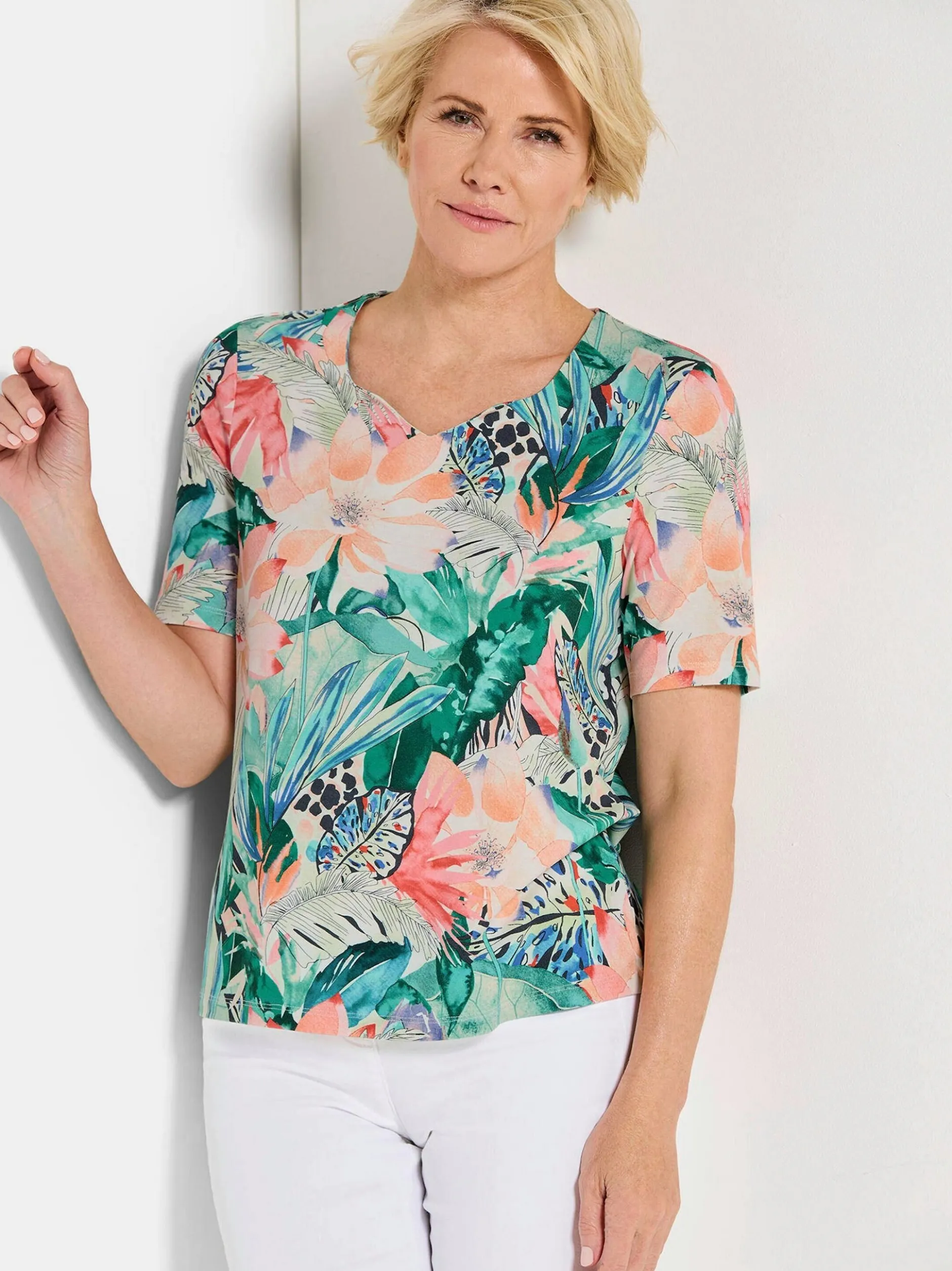 Goldner Damen Print Shirts - Kurzgröße in mehrfarbig
