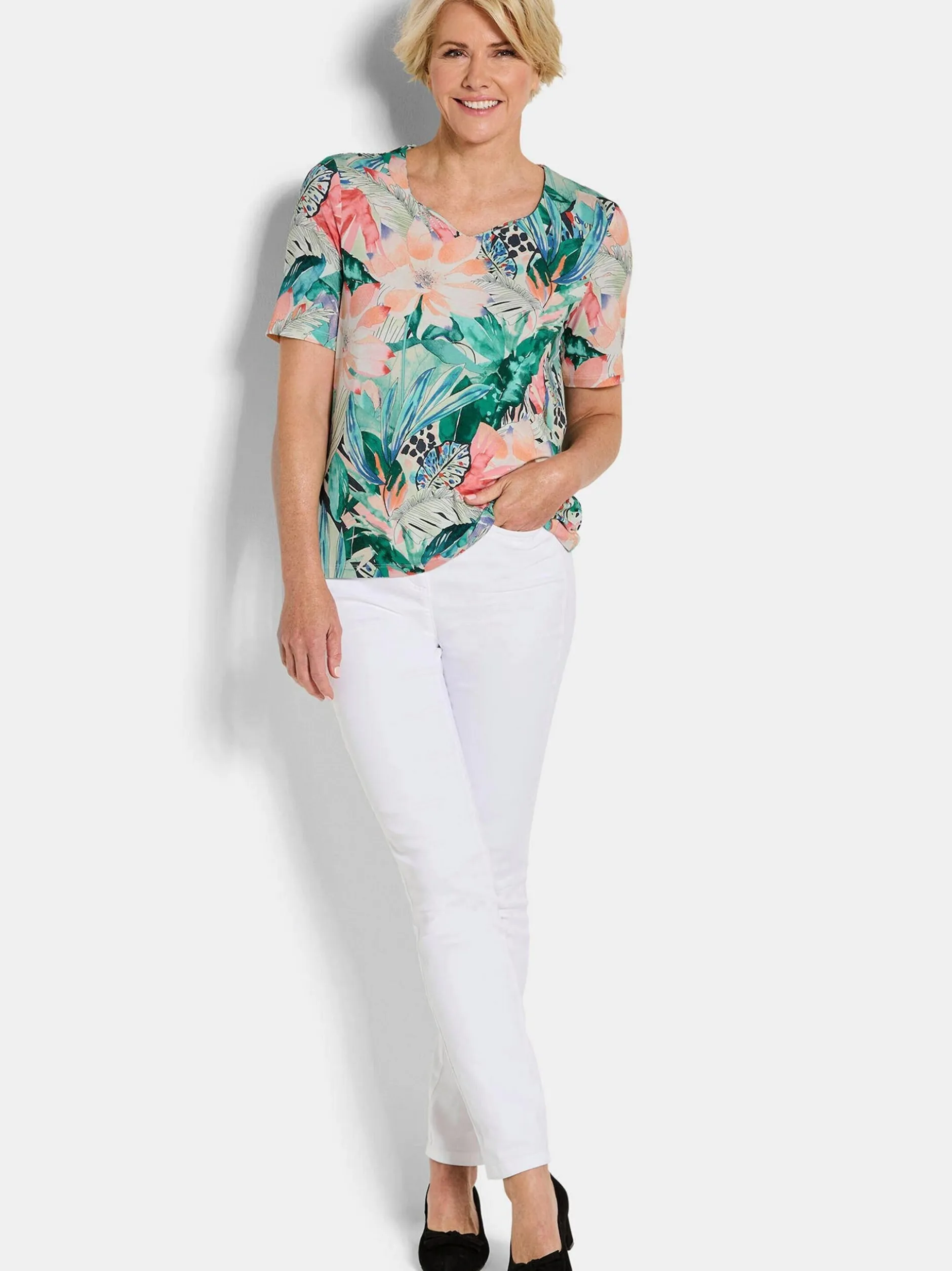 Goldner Damen Print Shirts - Kurzgröße in mehrfarbig
