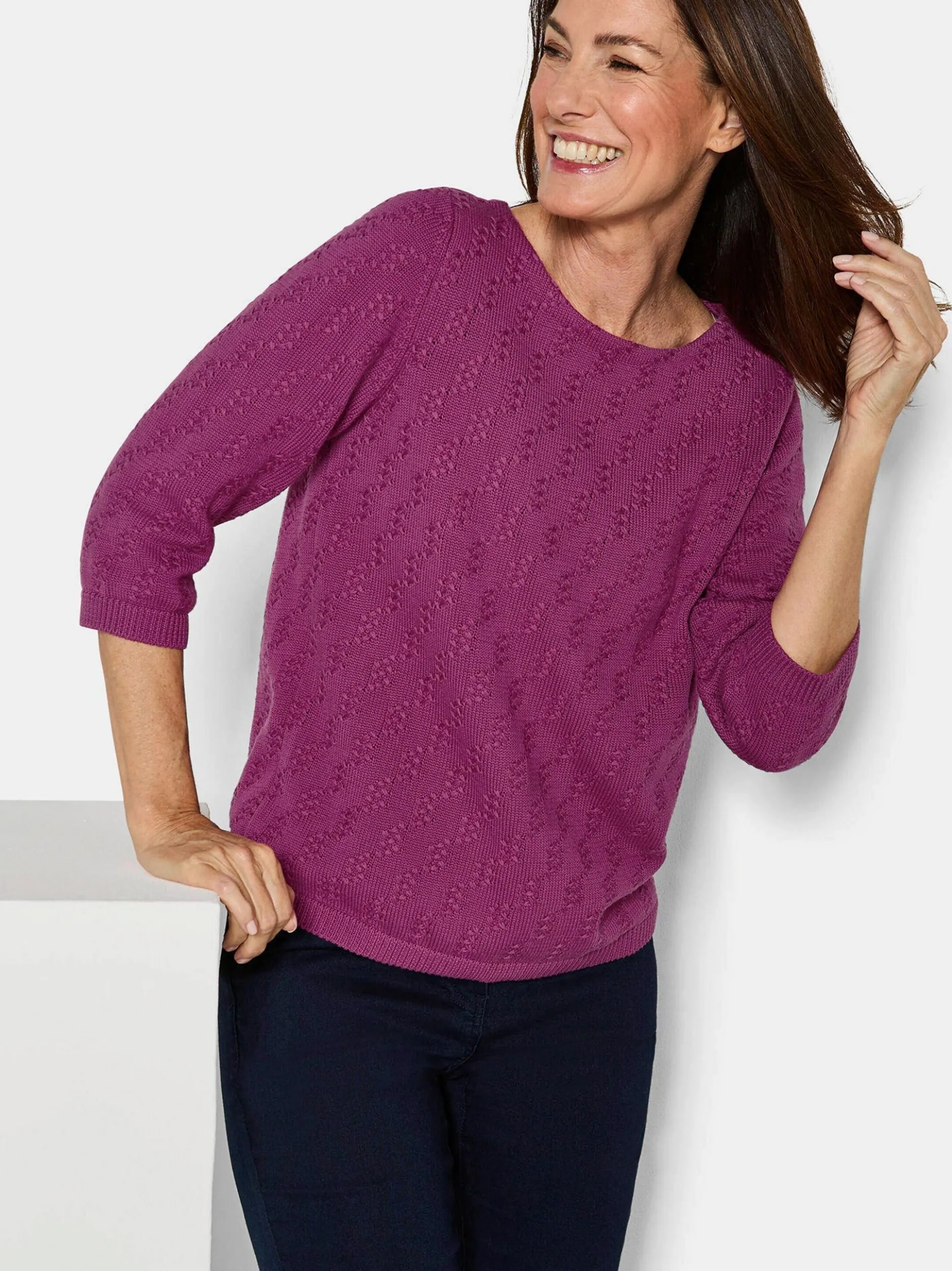 Goldner Damen Pullover in aubergine - Ausschnitt: U-Boot