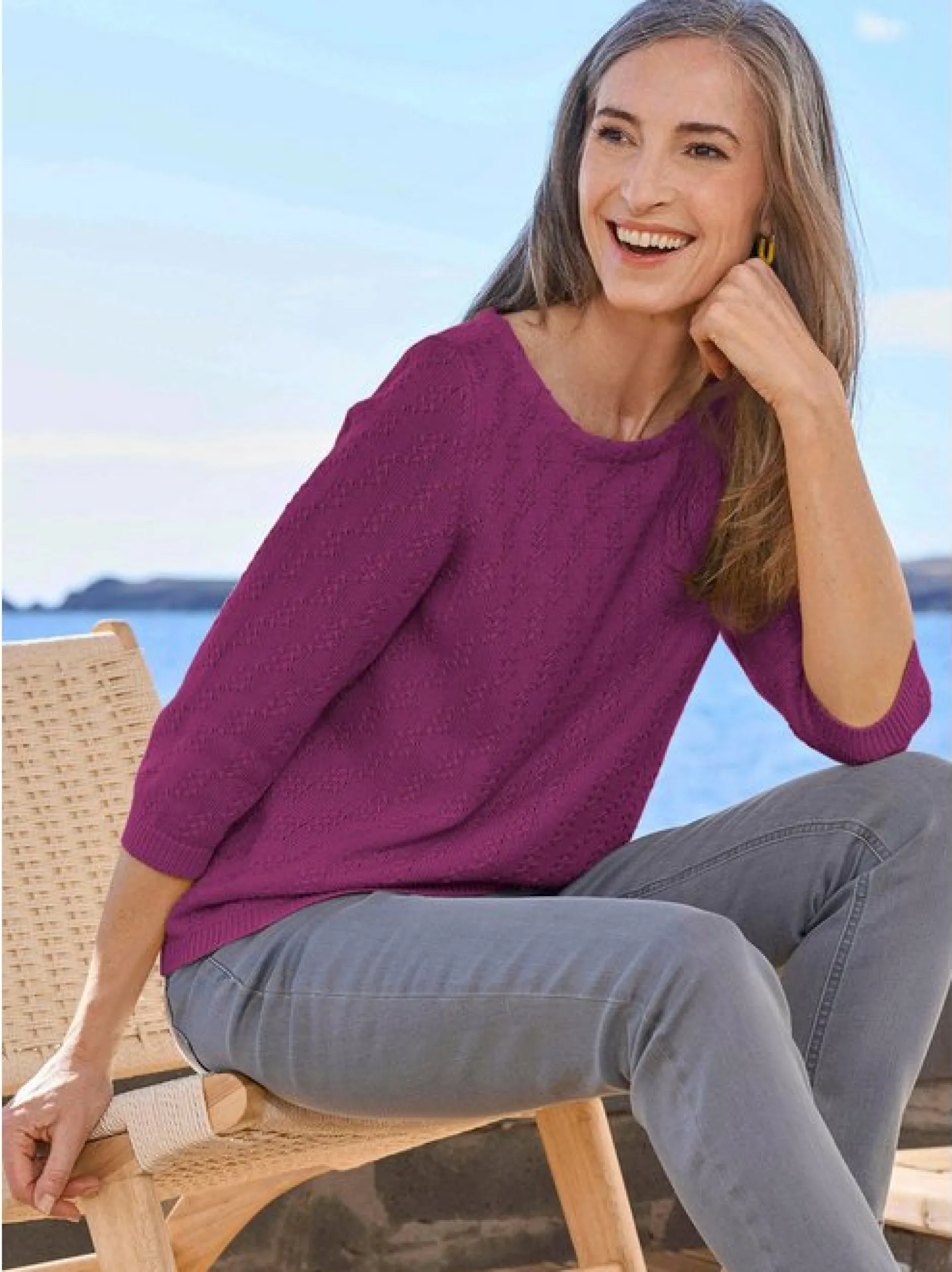 Goldner Damen Pullover in aubergine - Ausschnitt: U-Boot