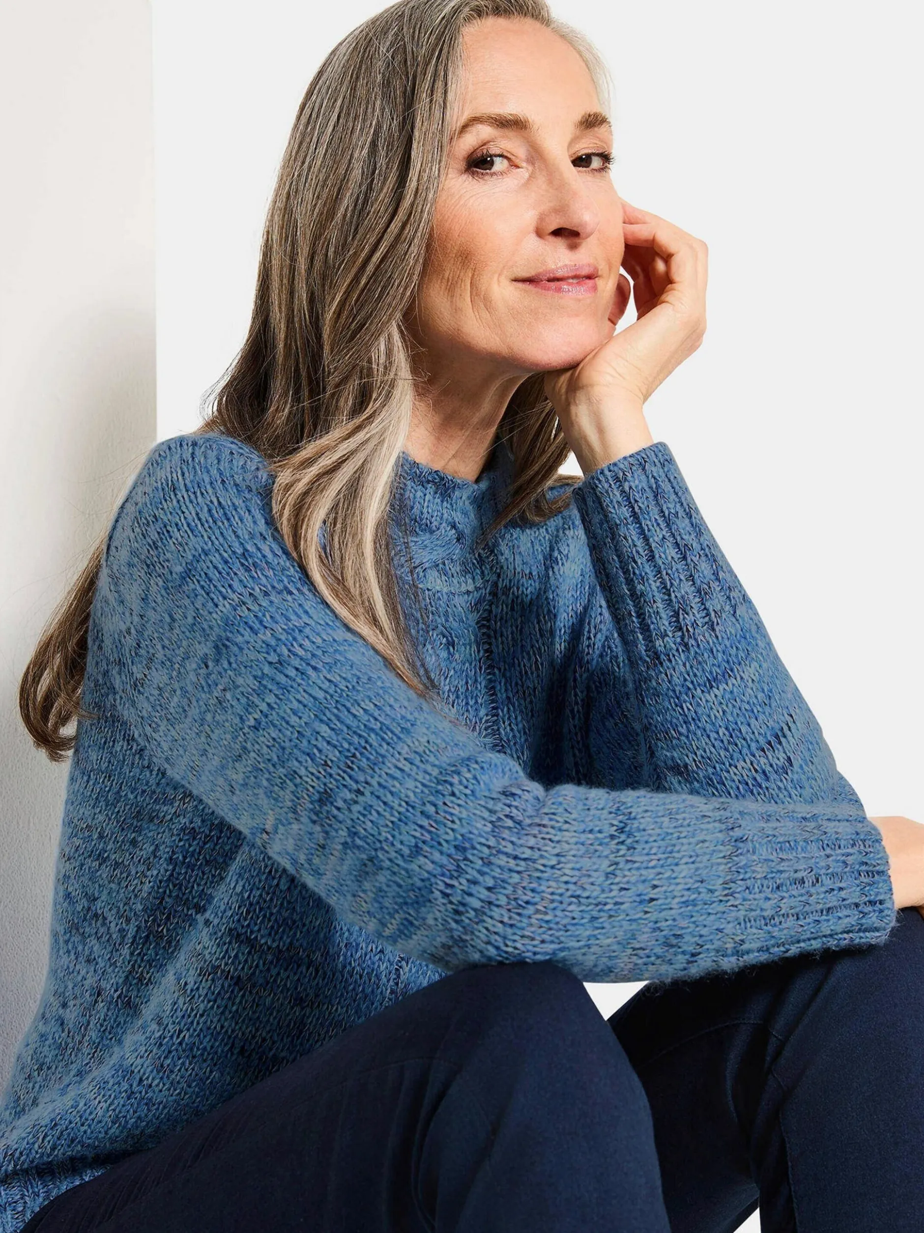 Goldner Damen Pullover in blau - Ausschnitt: Stehkragen