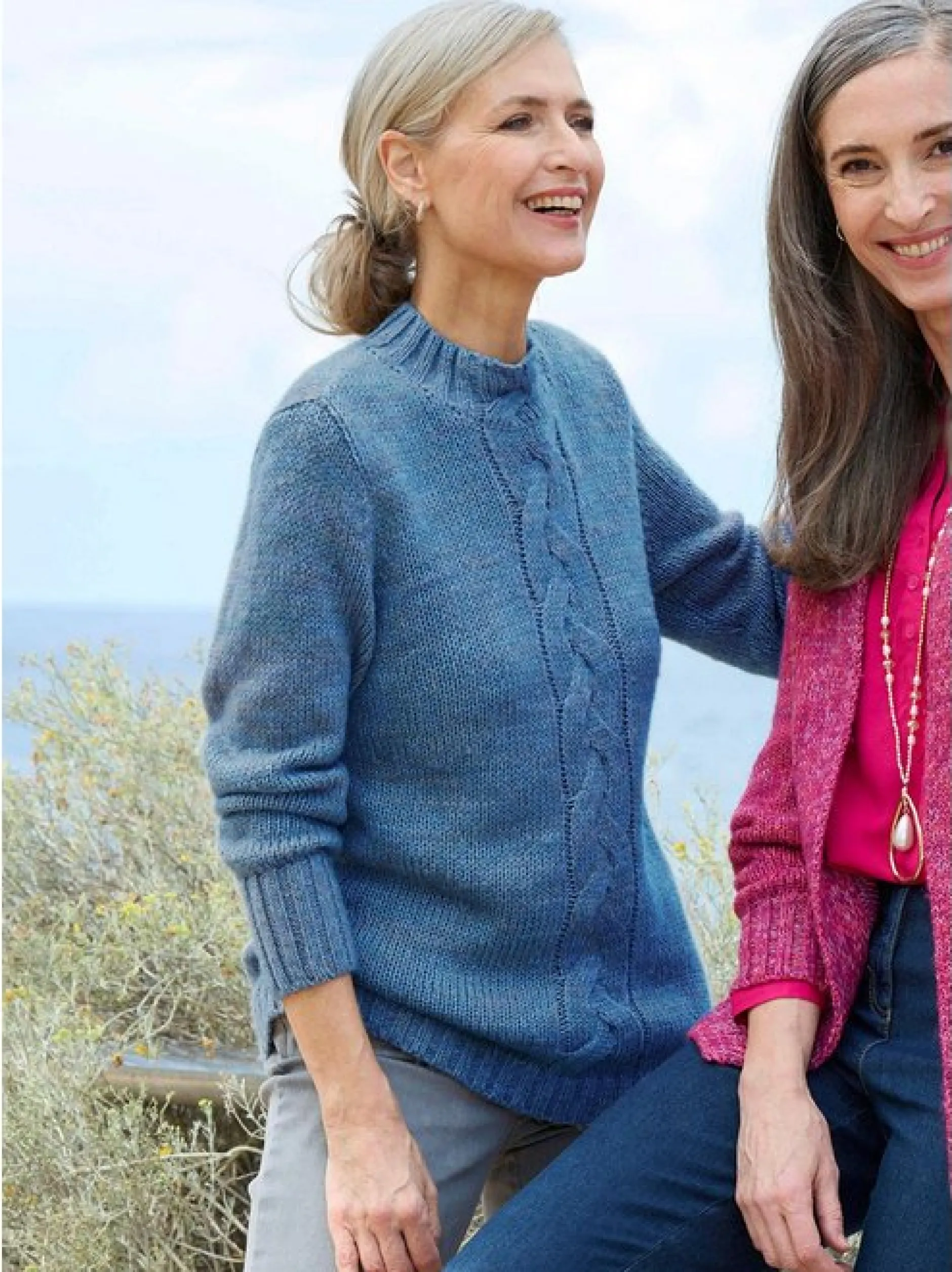 Goldner Damen Pullover in blau - Ausschnitt: Stehkragen