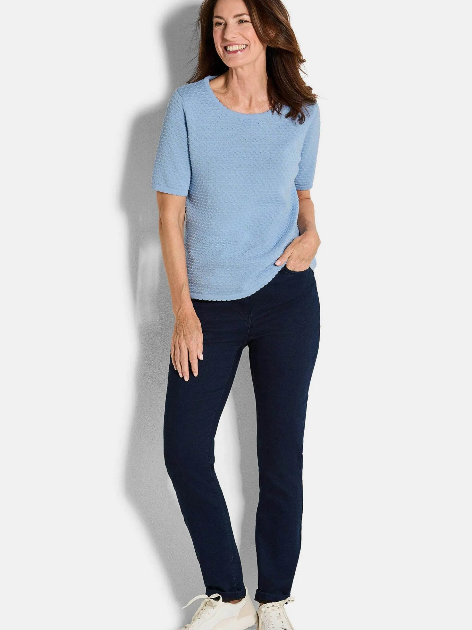 Goldner Damen Pullover in hellblau - Ärmel: Halbarm