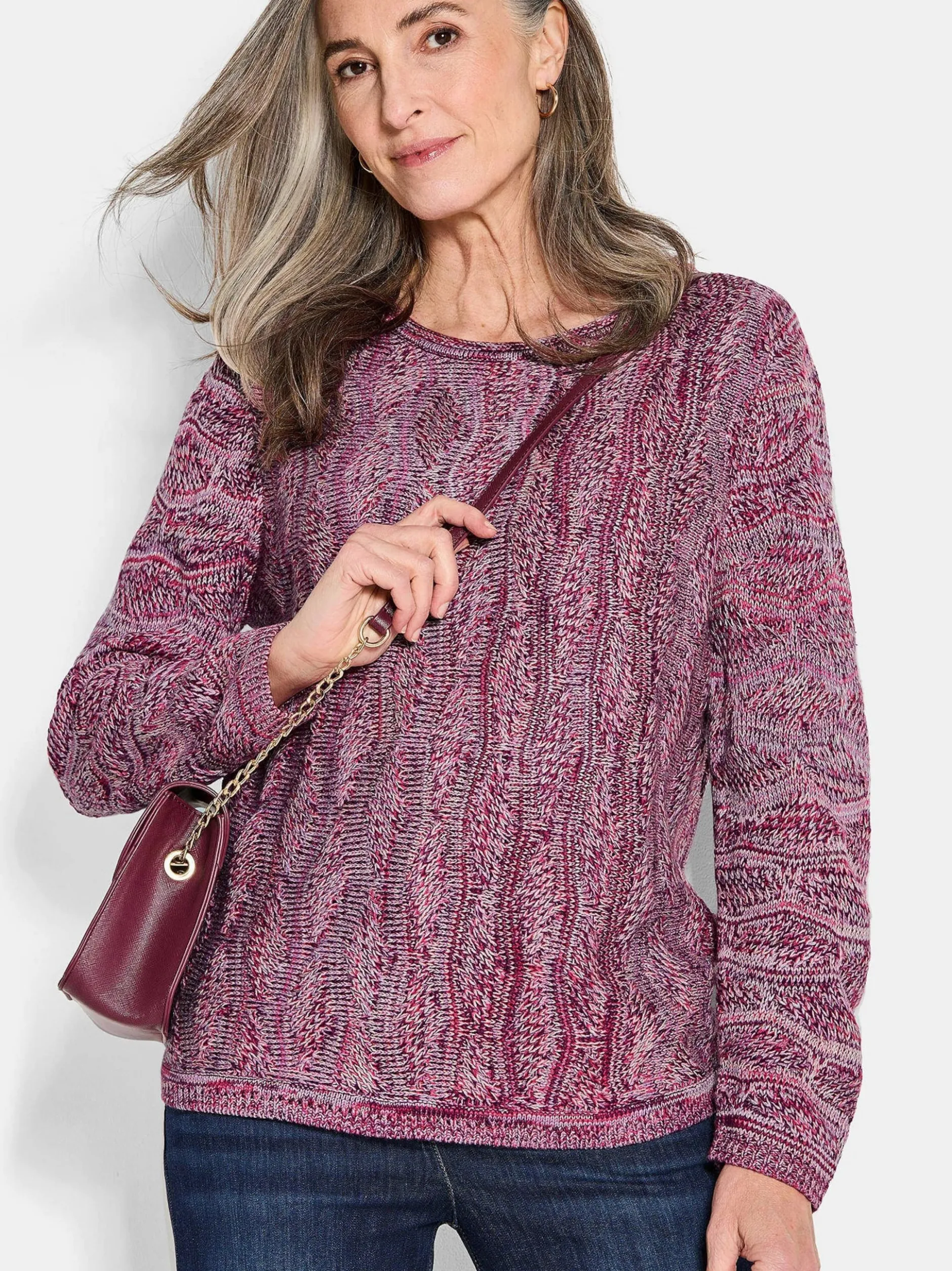 Goldner Damen Pullover in himbeer - Ausschnitt: U-Boot