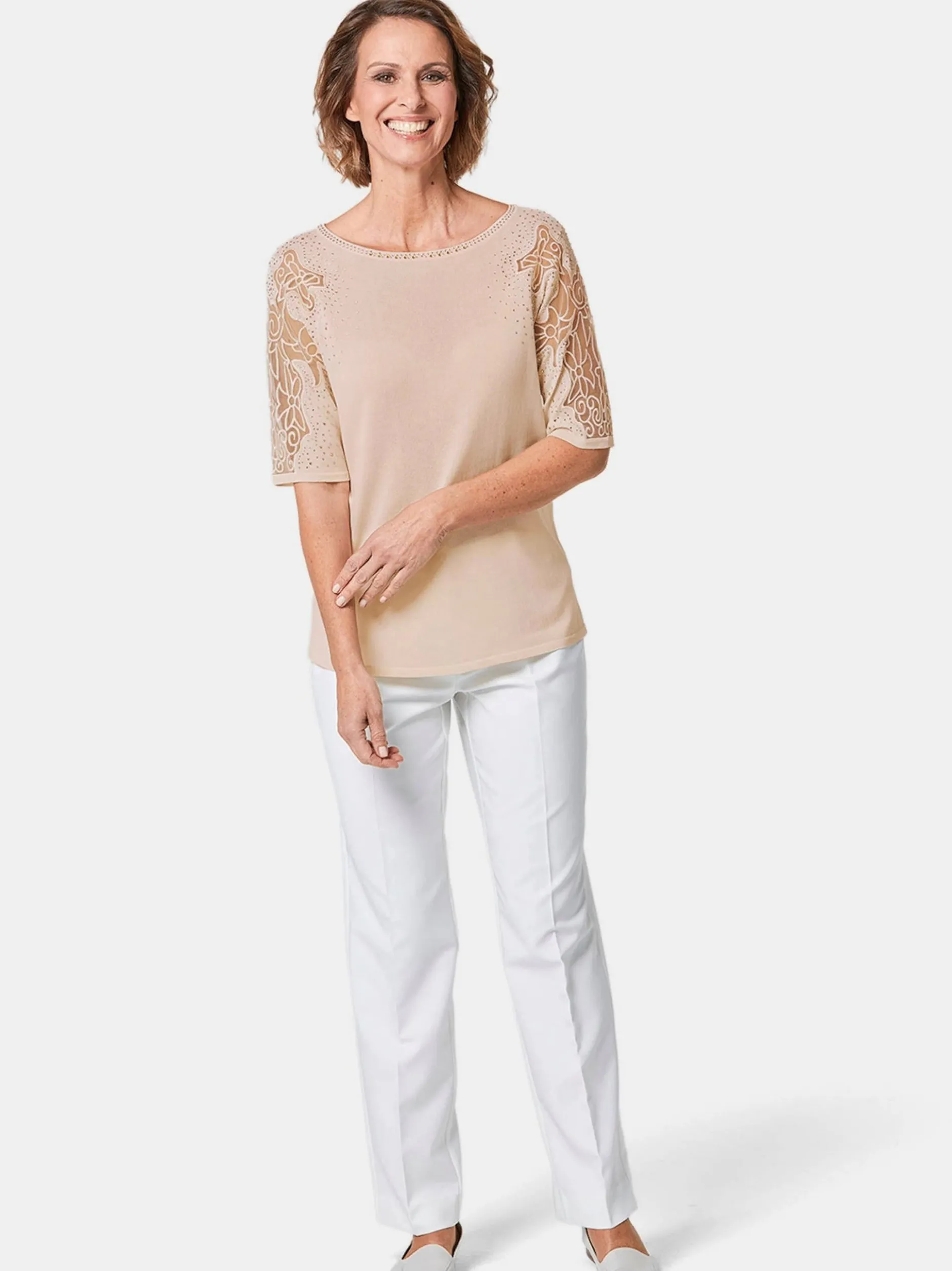 Goldner Damen Pullover in rosa - Ausschnitt: U-Boot
