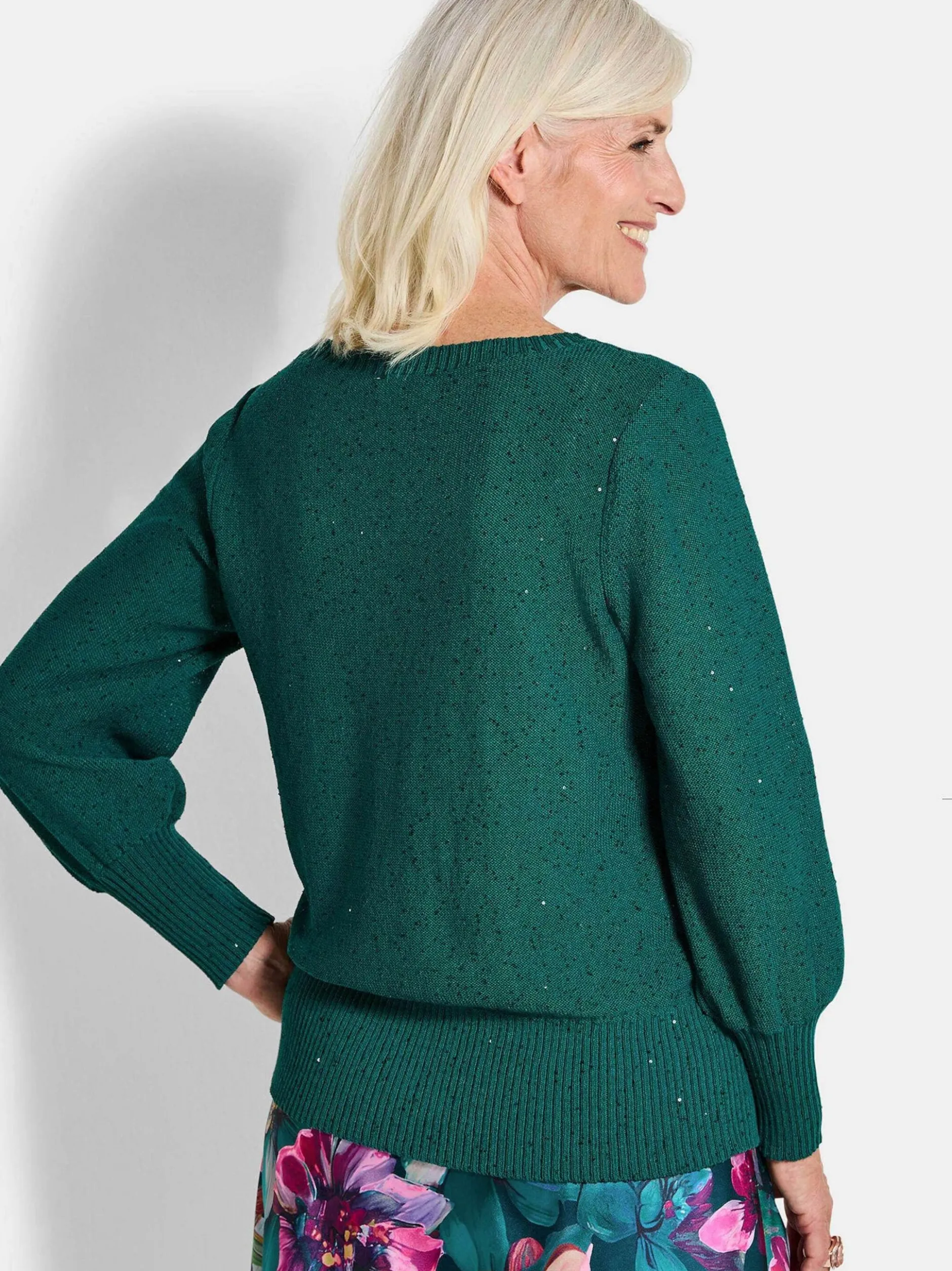 Goldner Damen Pullover in smaragd - Ausschnitt: U-Boot
