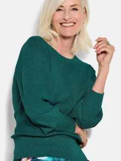 Goldner Damen Pullover in smaragd - Ausschnitt: U-Boot