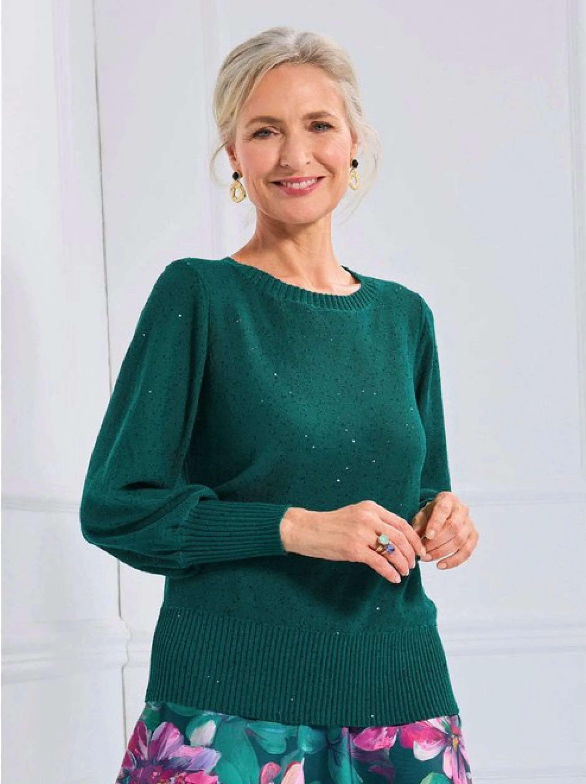 Goldner Damen Pullover in smaragd - Ausschnitt: U-Boot
