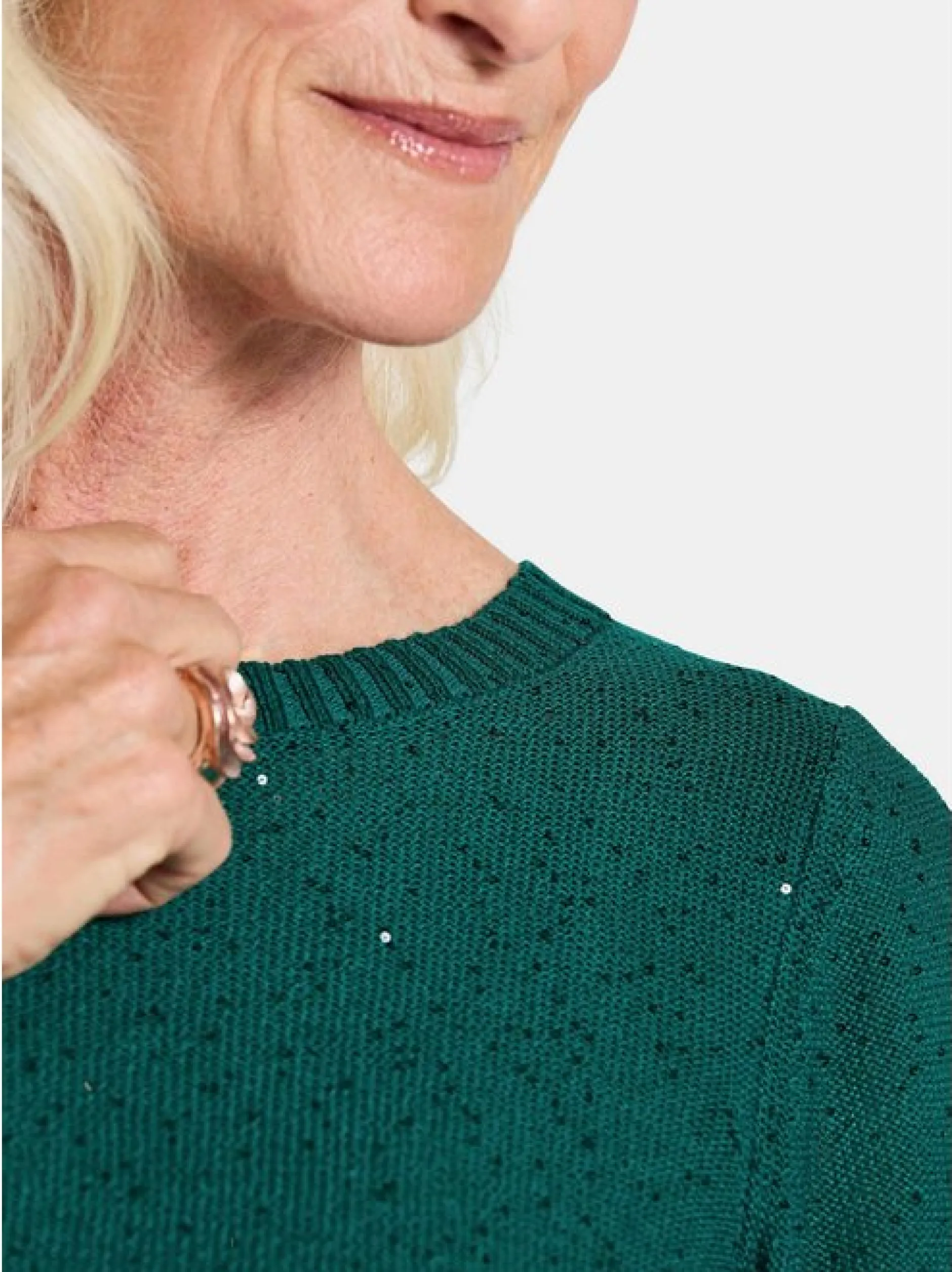 Goldner Damen Pullover in smaragd - Ausschnitt: U-Boot