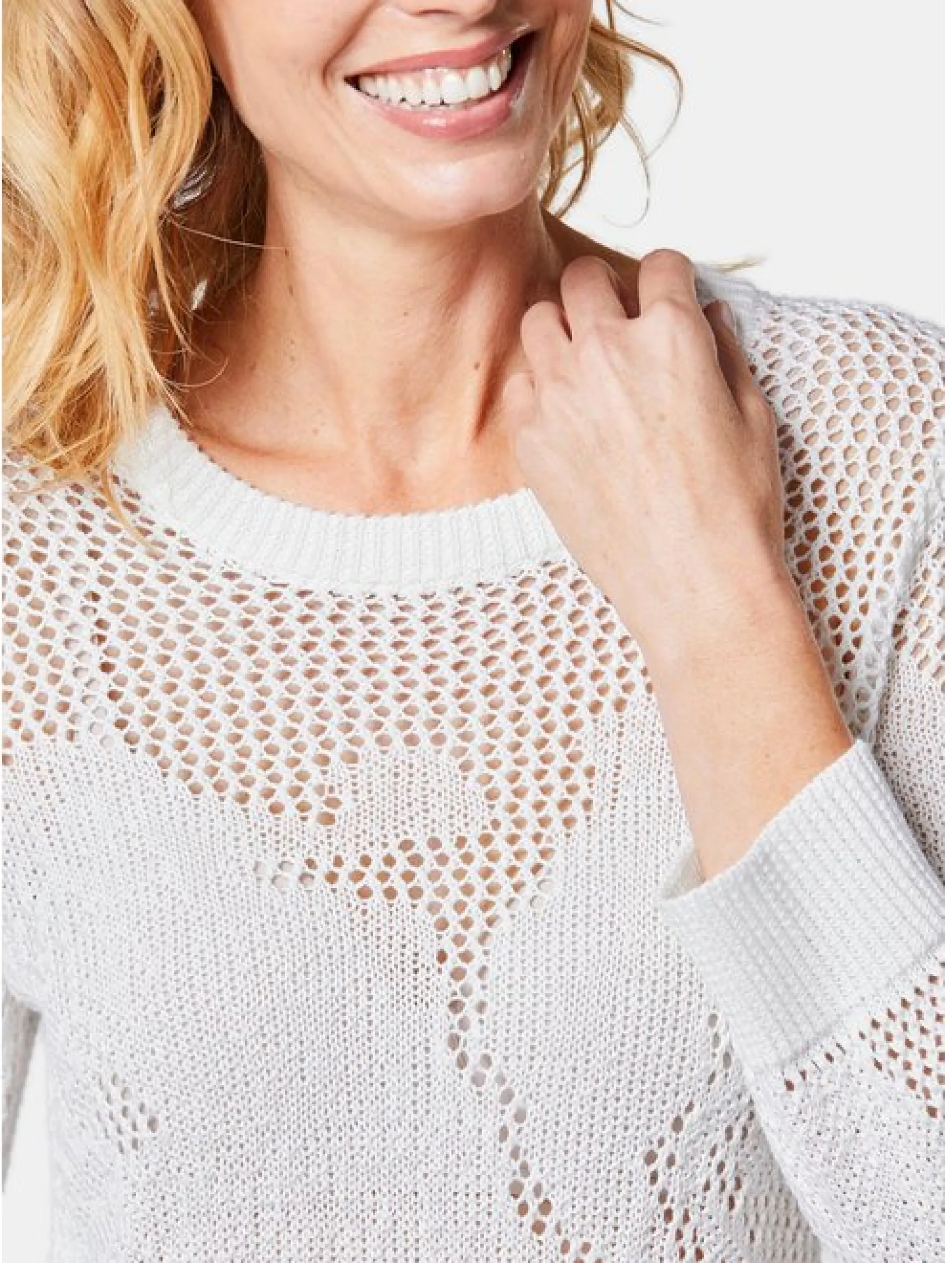 Goldner Damen Pullover in weiß - Ausschnitt: Rundhals