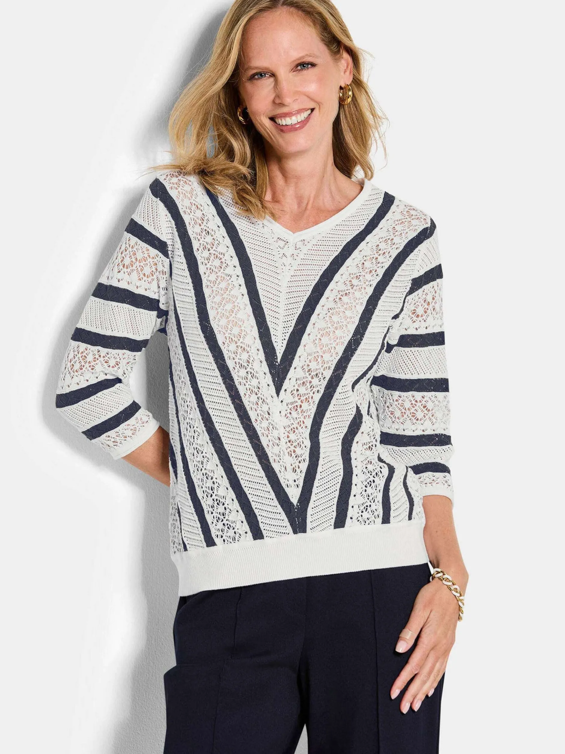 Goldner Damen Pullover in weiß - Ärmel: 3/4 Arm