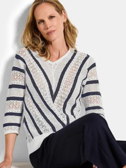 Goldner Damen Pullover in weiß - Ärmel: 3/4 Arm