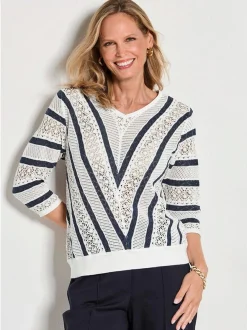 Goldner Damen Pullover in weiß - Ärmel: 3/4 Arm