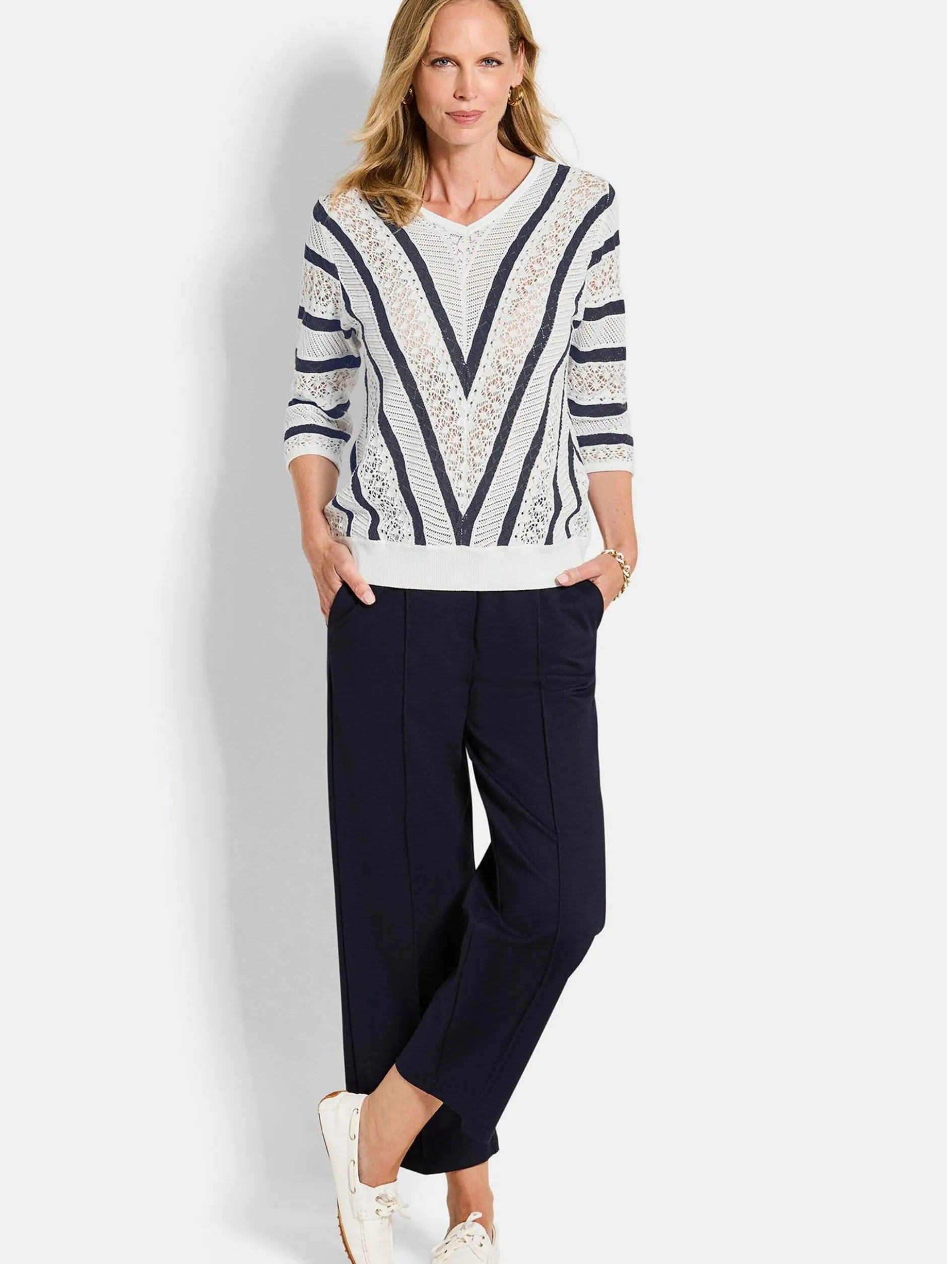 Goldner Damen Pullover in weiß - Ärmel: 3/4 Arm