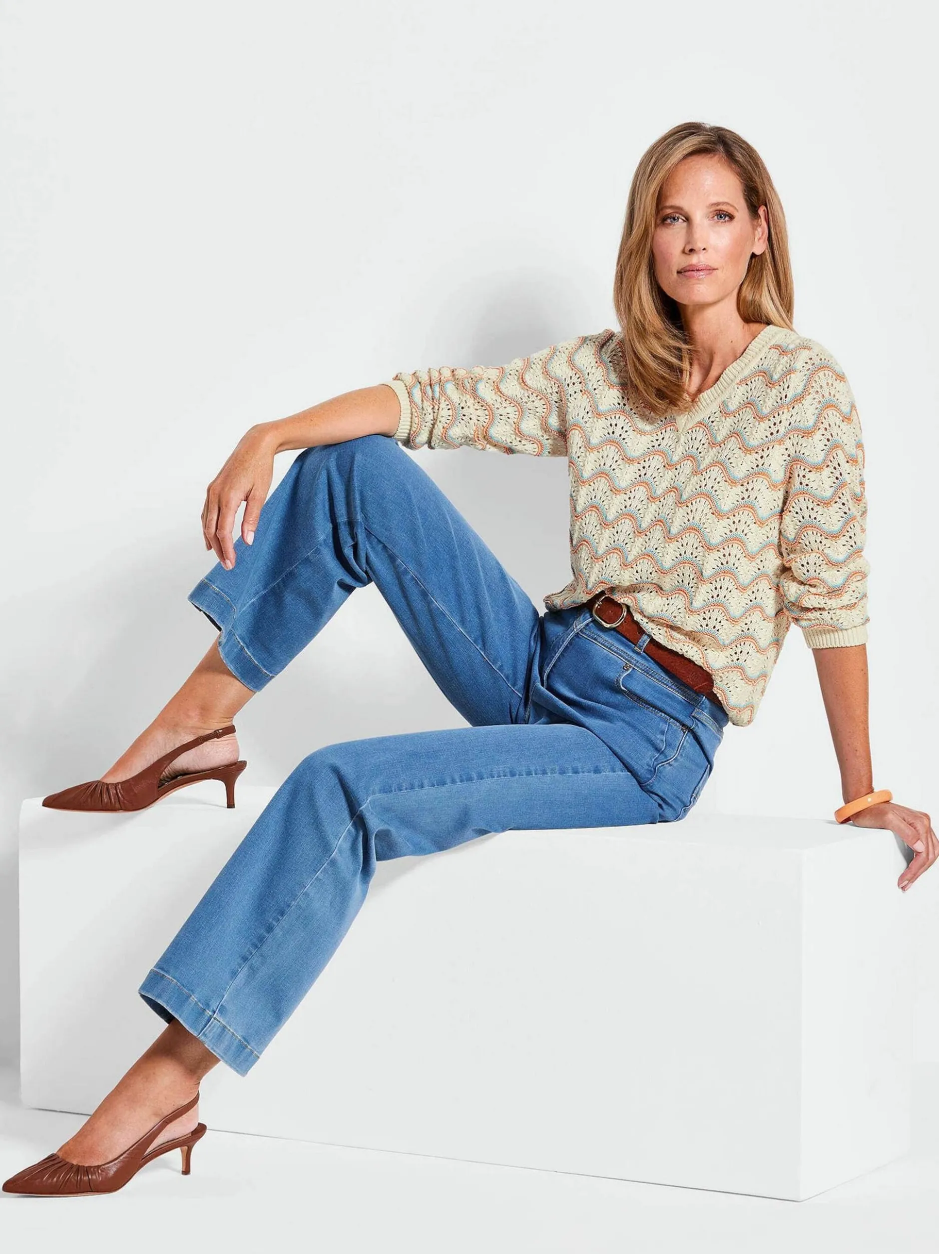 Goldner Damen Pullover in weiß - Ärmel: langarm