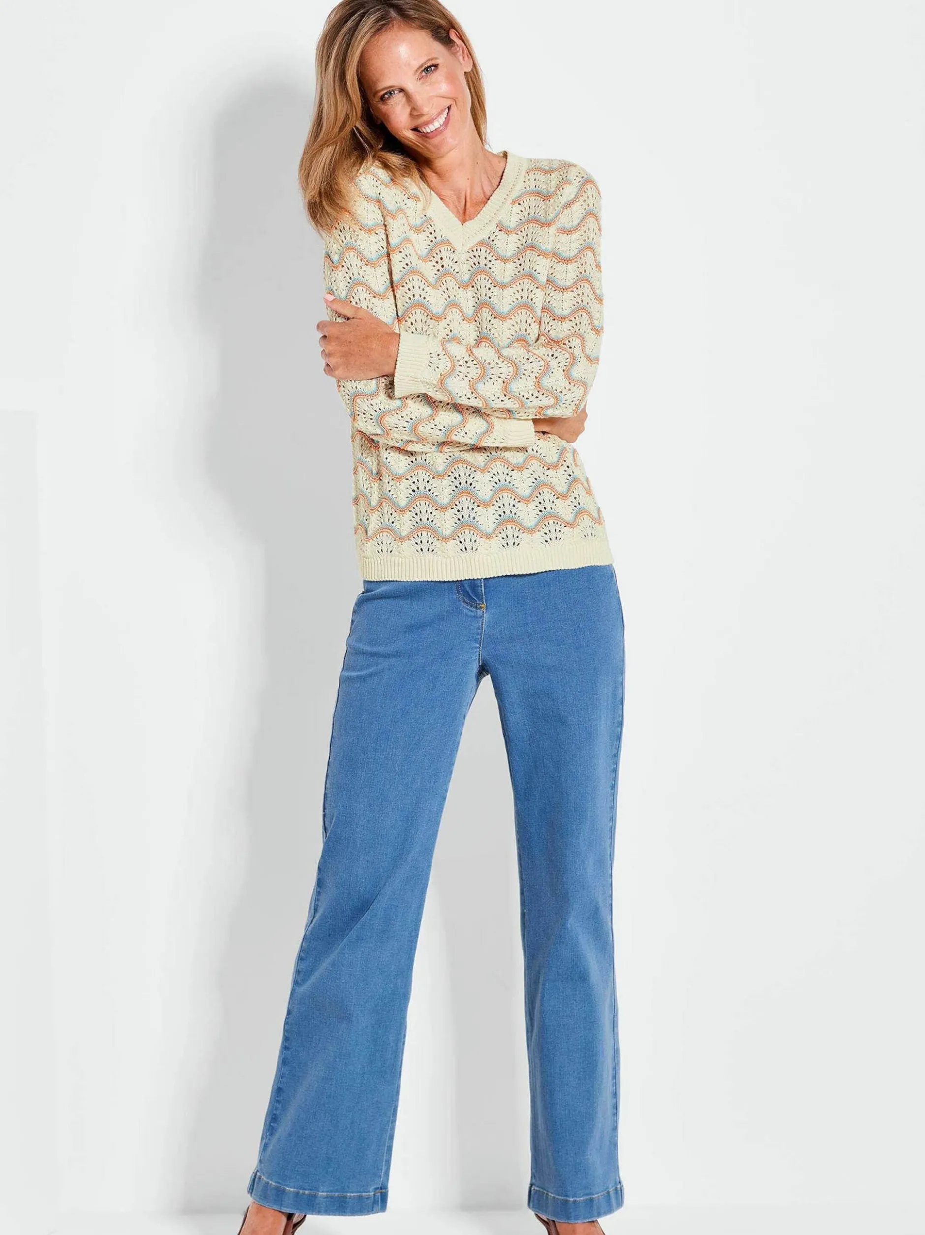 Goldner Damen Pullover in weiß - Ärmel: langarm