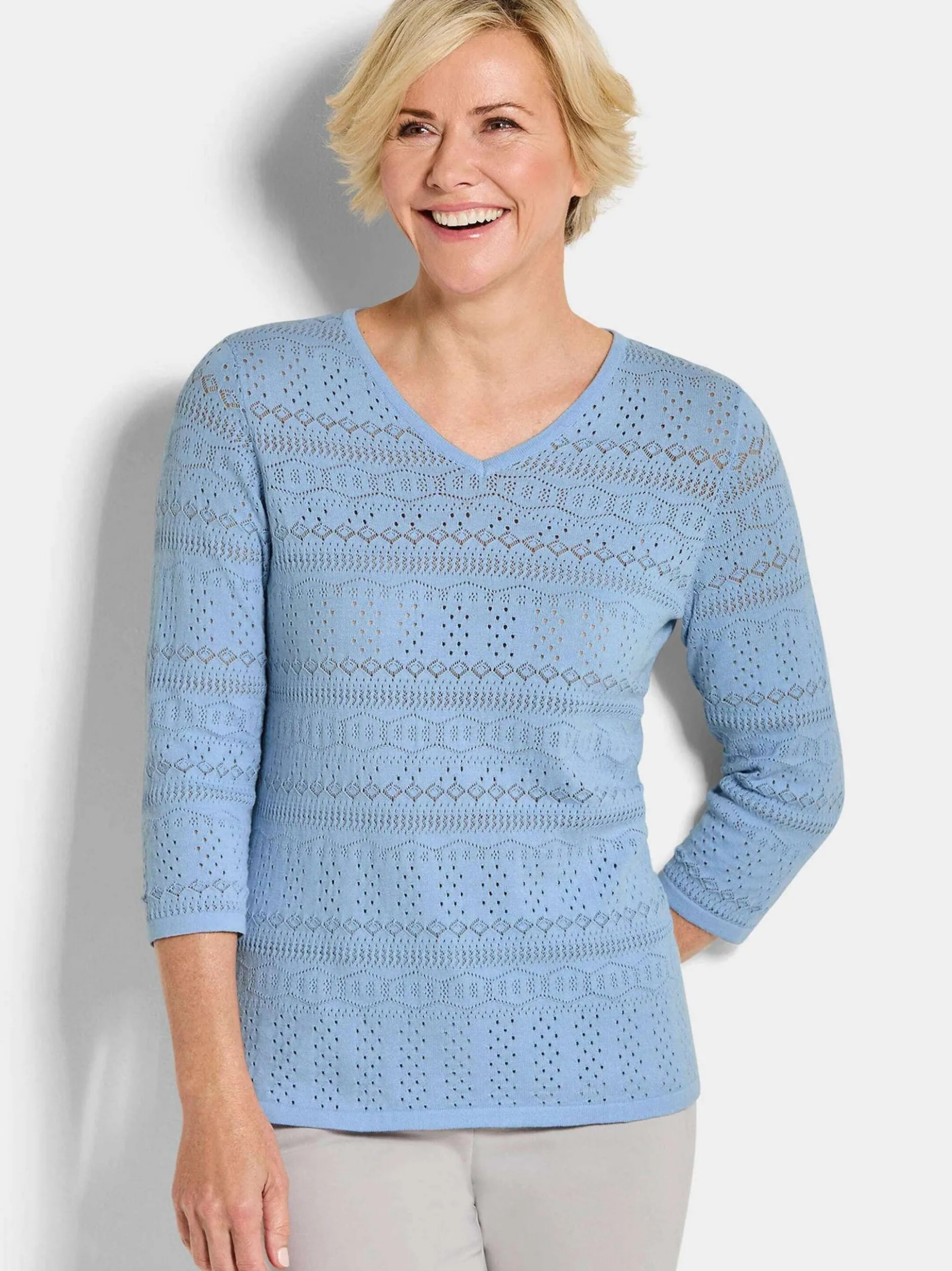 Goldner Damen Pullover - Kurzgröße in hellblau