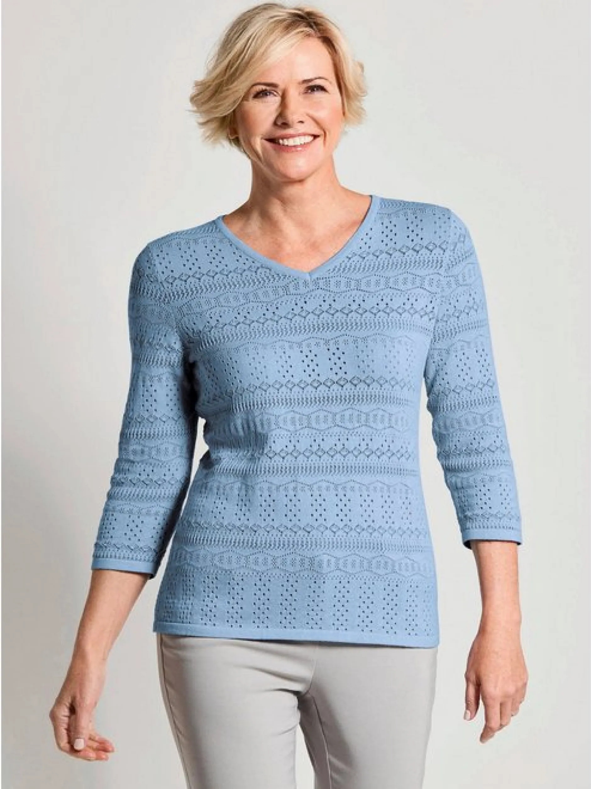 Goldner Damen Pullover - Kurzgröße in hellblau