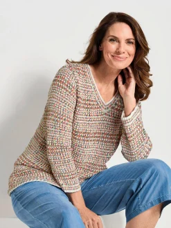 Goldner Damen Pullover - Kurzgröße in koralle