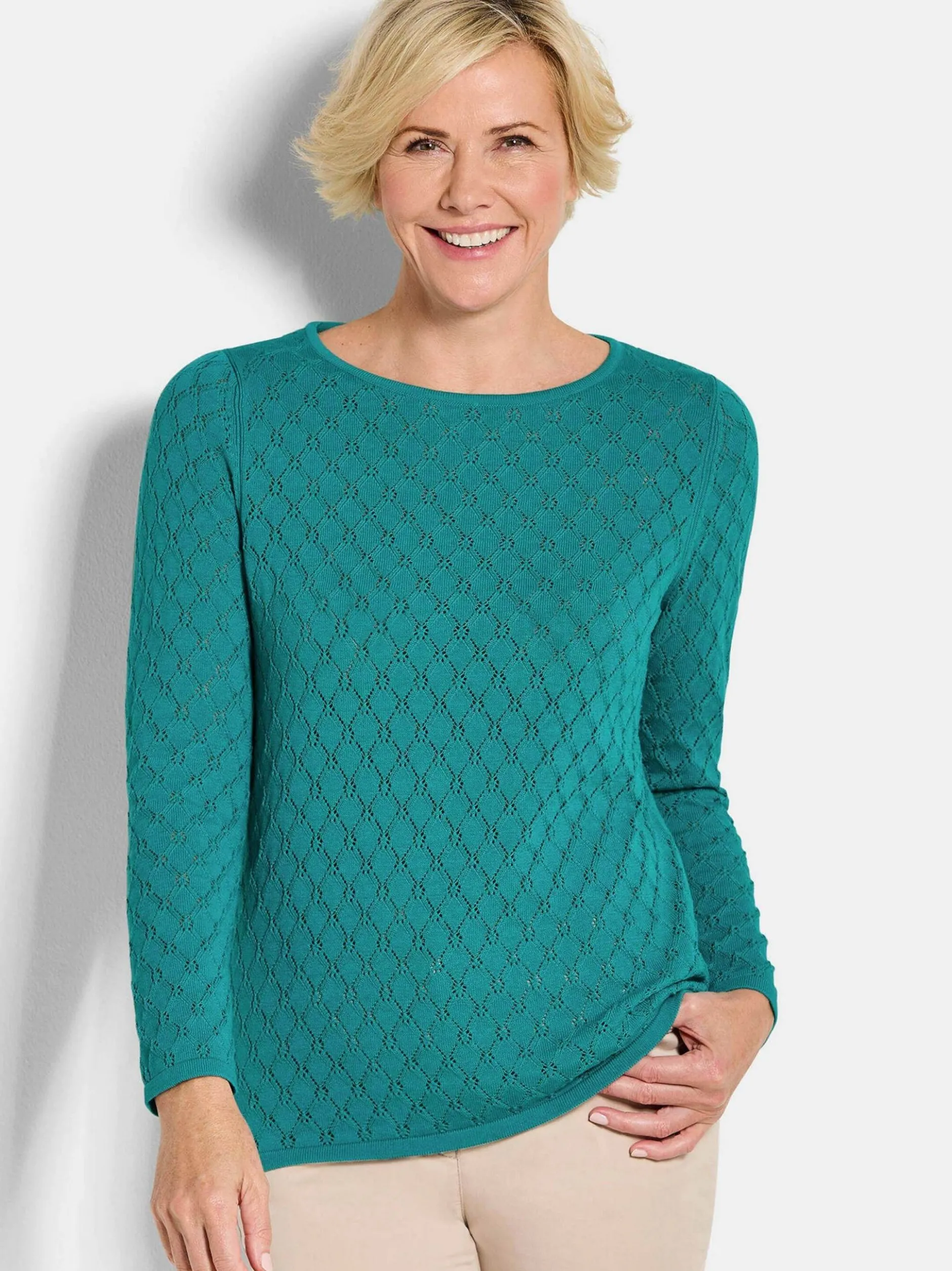Goldner Damen Pullover - Kurzgröße in smaragd
