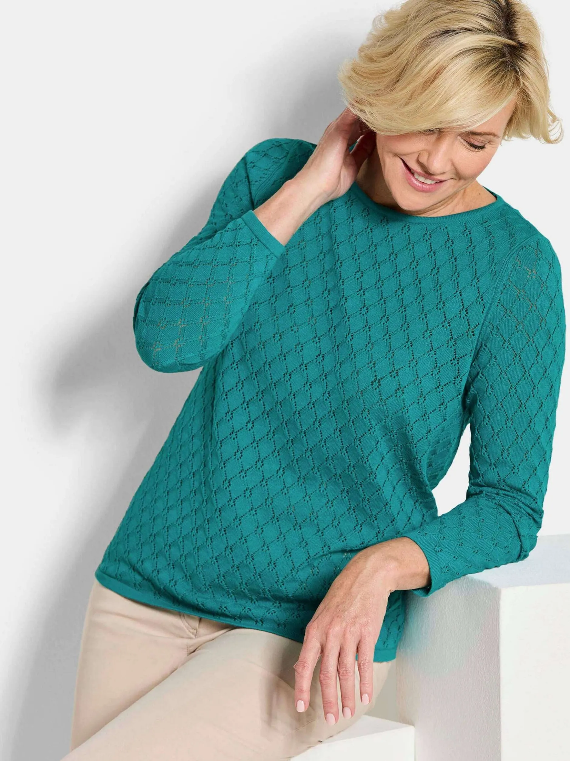 Goldner Damen Pullover - Kurzgröße in smaragd