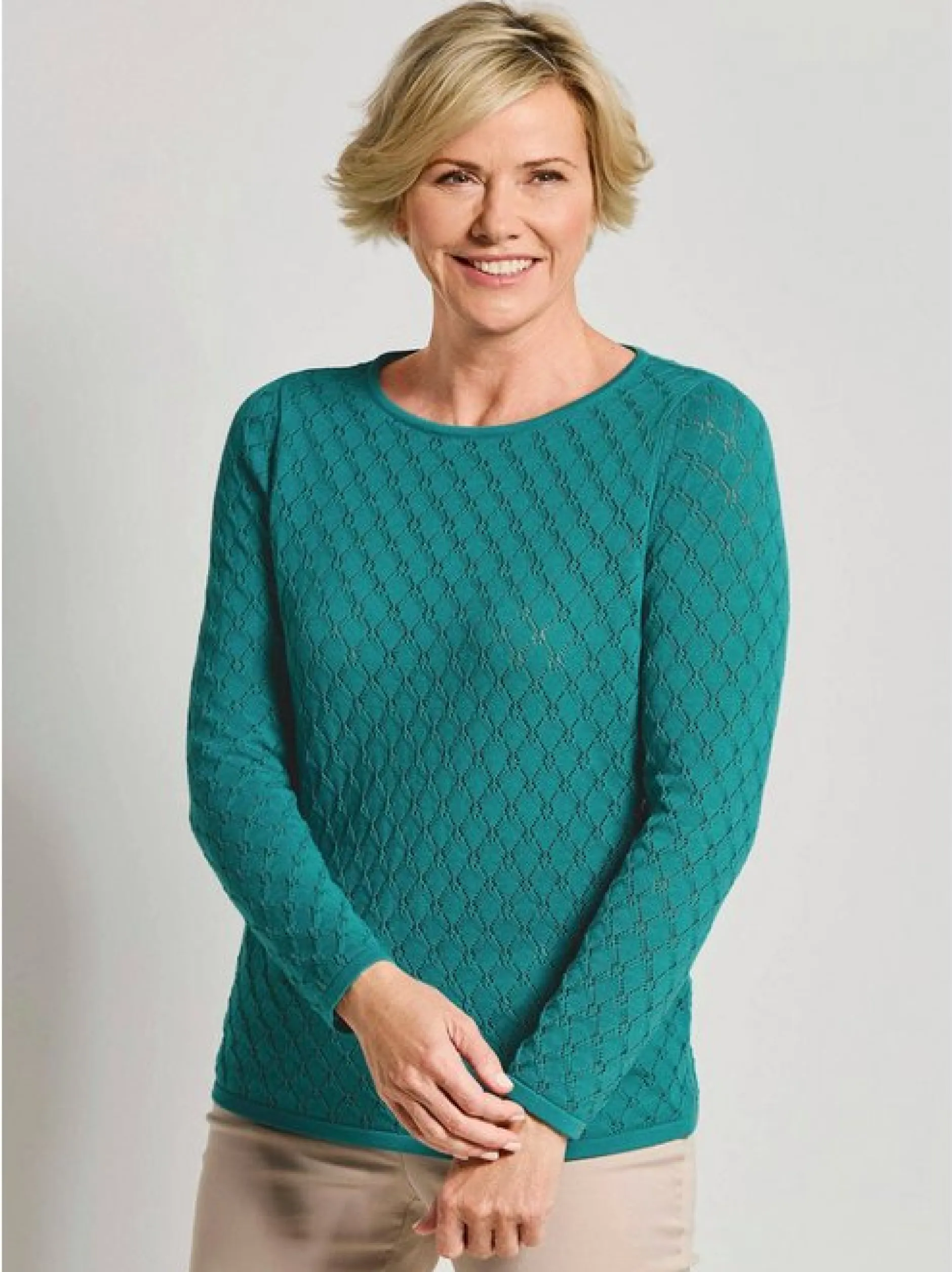 Goldner Damen Pullover - Kurzgröße in smaragd