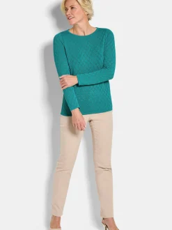 Goldner Damen Pullover - Kurzgröße in smaragd