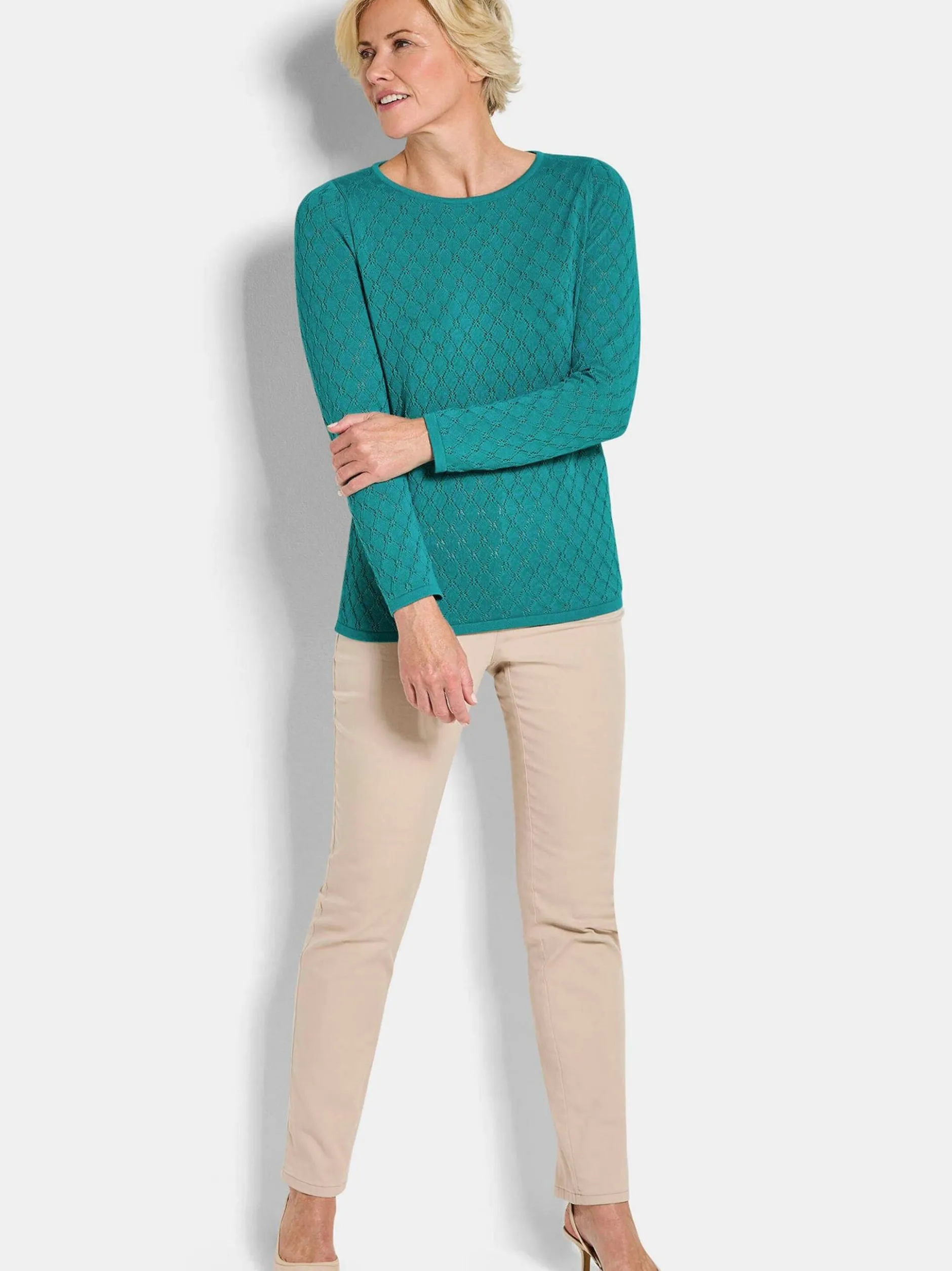 Goldner Damen Pullover - Kurzgröße in smaragd