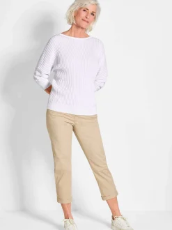 Goldner Damen Pullover - Kurzgröße in weiß
