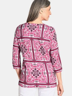 Goldner Damen Schlupfblusen - Kurzgröße in pink mehrfarbig