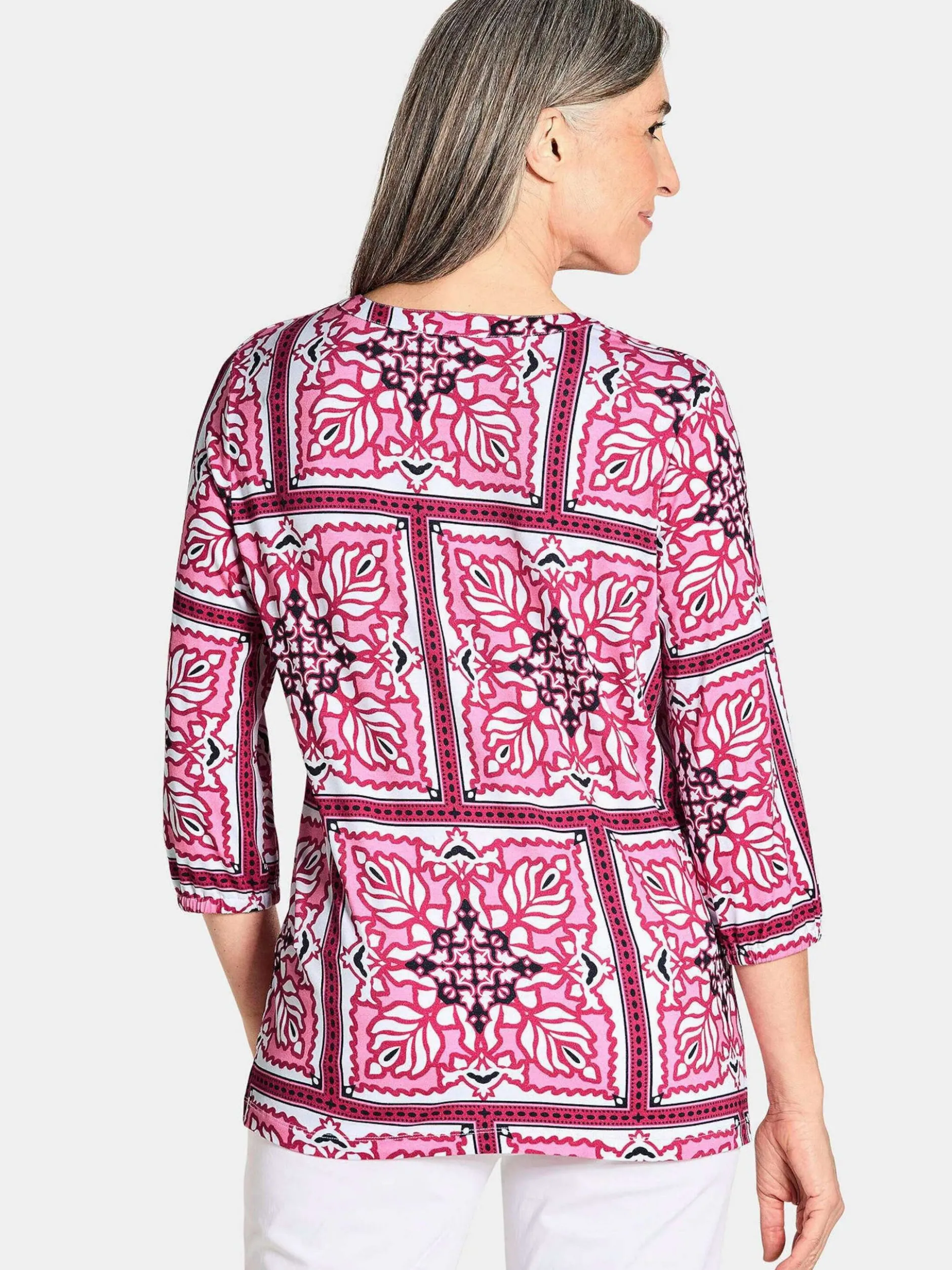 Goldner Damen Schlupfblusen - Kurzgröße in pink mehrfarbig