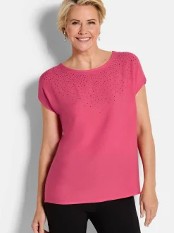 Goldner Damen Schlupfblusen - Kurzgröße in rosa