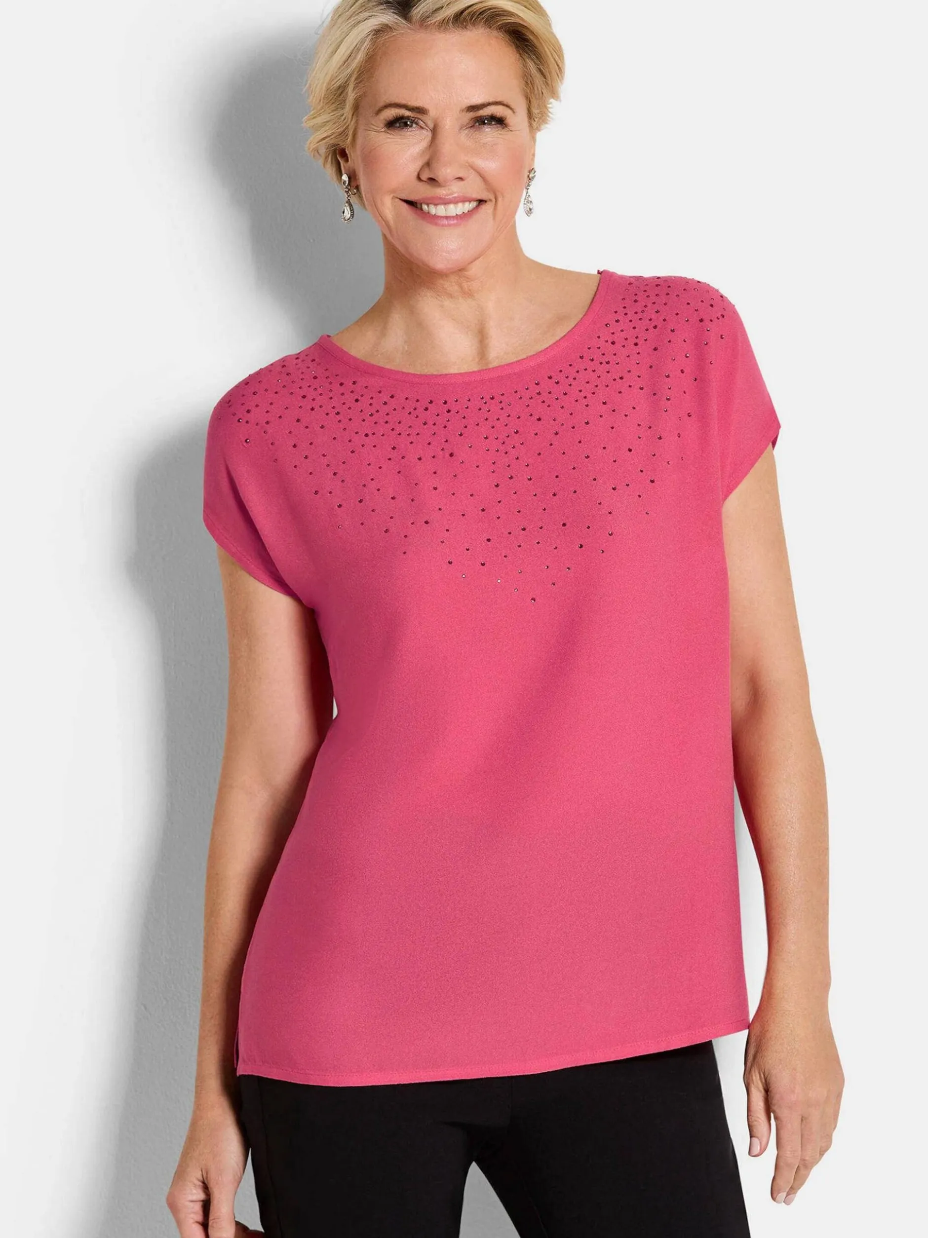 Goldner Damen Schlupfblusen - Kurzgröße in rosa