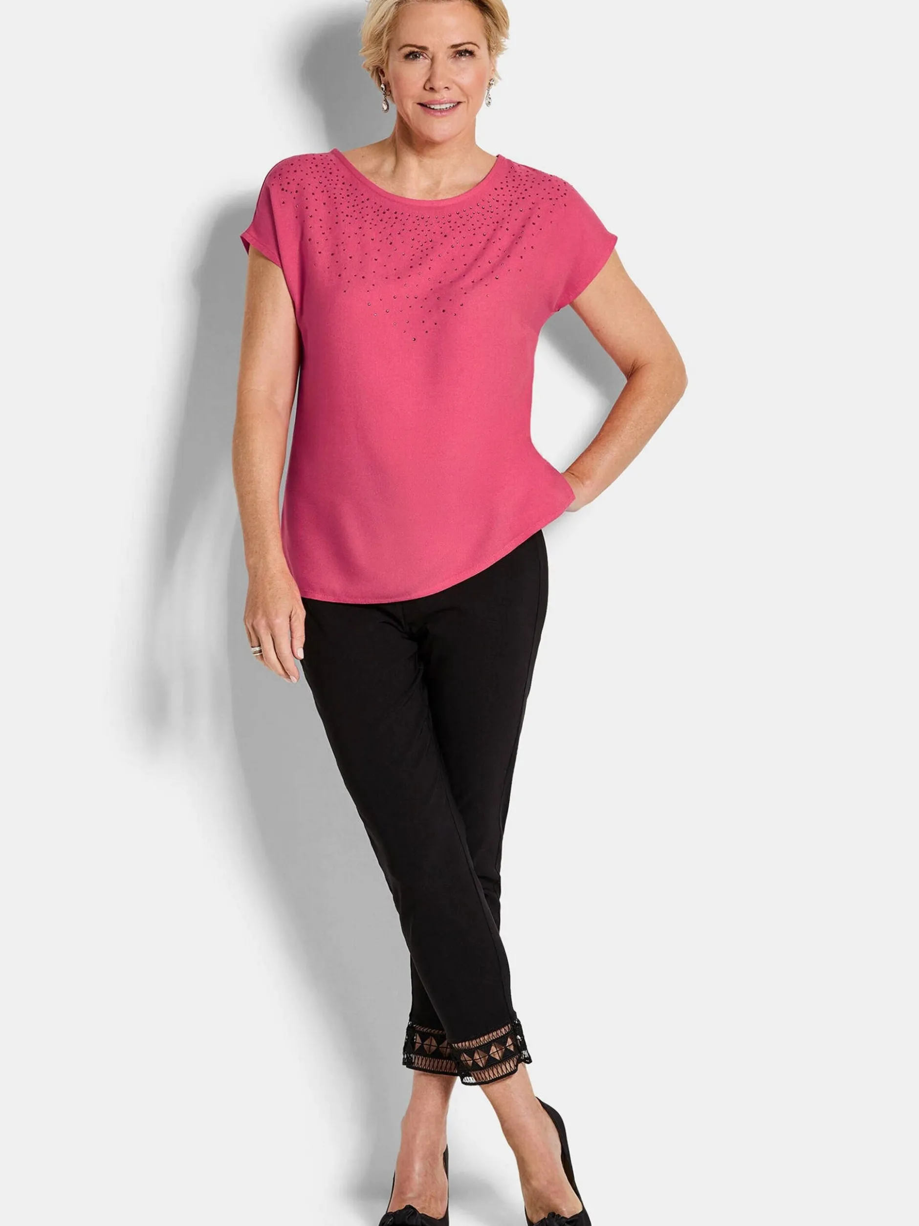 Goldner Damen Schlupfblusen - Kurzgröße in rosa