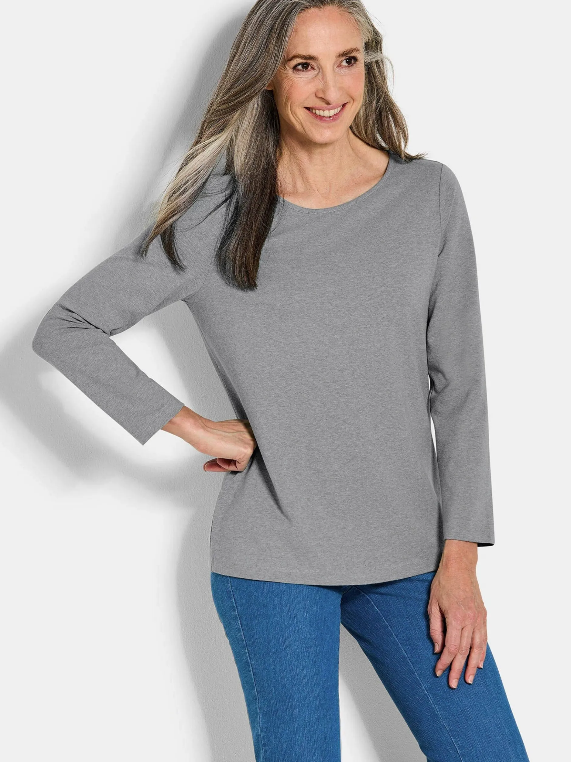 Goldner Damen Shirts in grau - Ausschnitt: U-Boot