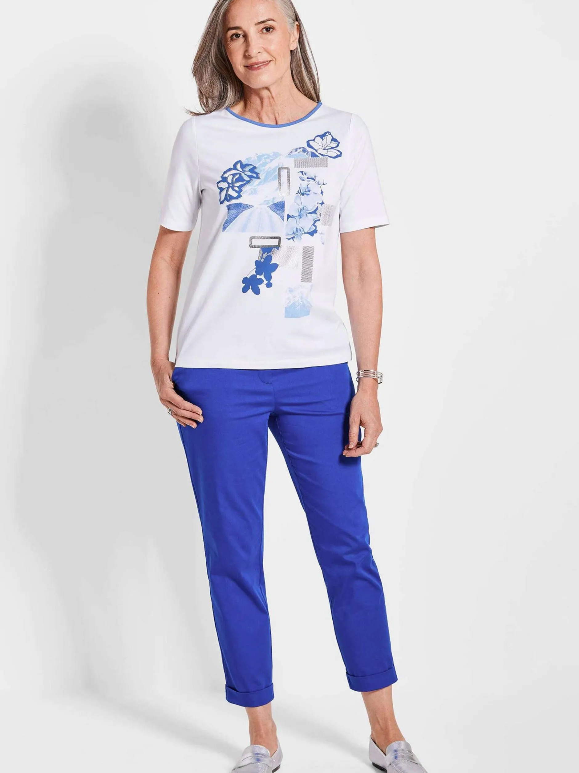 Goldner Damen Shirts - Kurzgröße in weiß blau