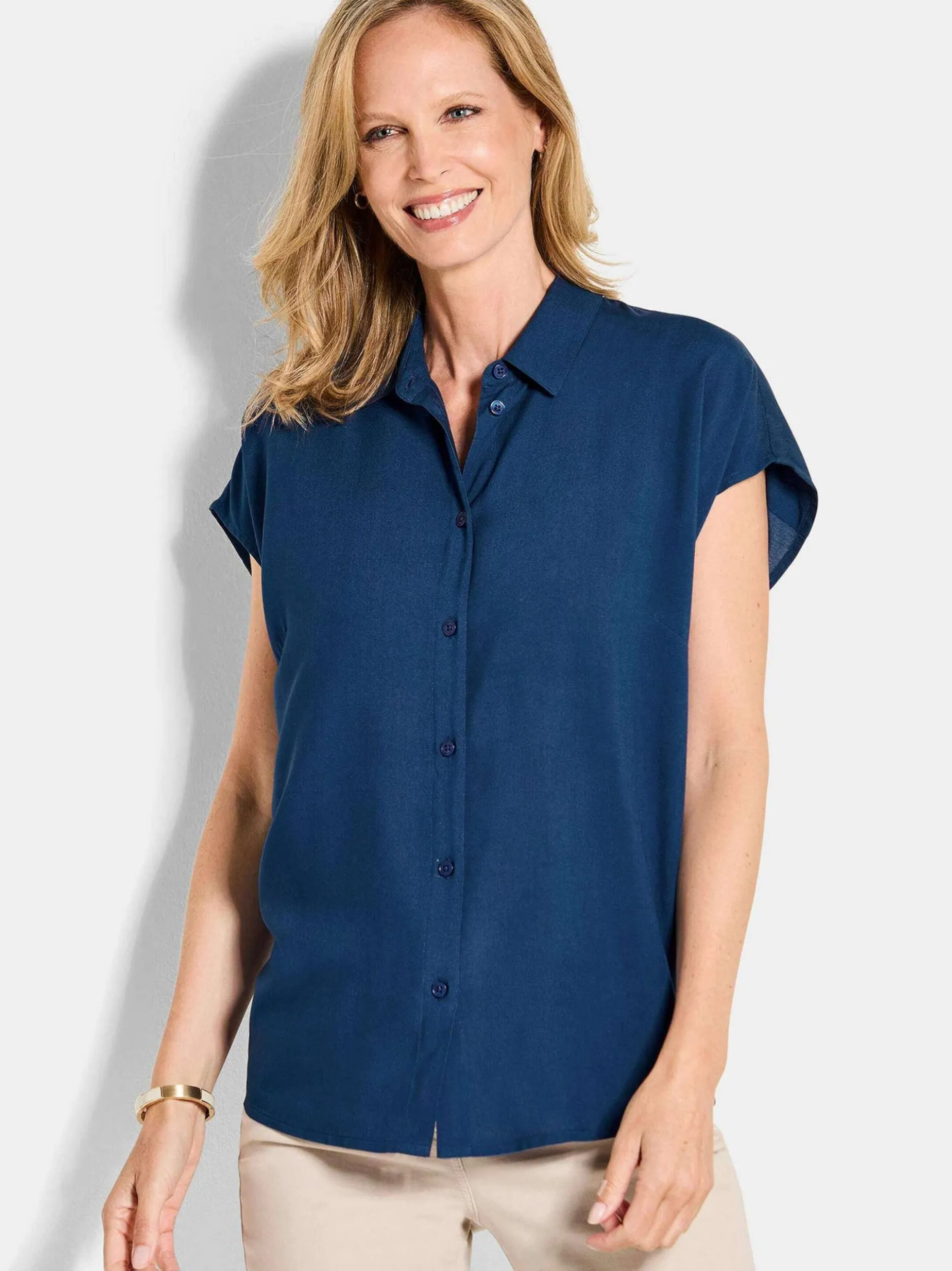 Goldner Damen Sommerblusen - Kurzgröße in blau