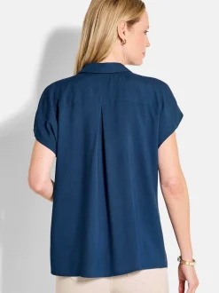 Goldner Damen Sommerblusen - Kurzgröße in blau